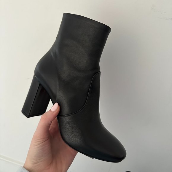 Prada Shoes - PRADA Ankle Boots Booties Black Leather Toe Block High Heels 35
